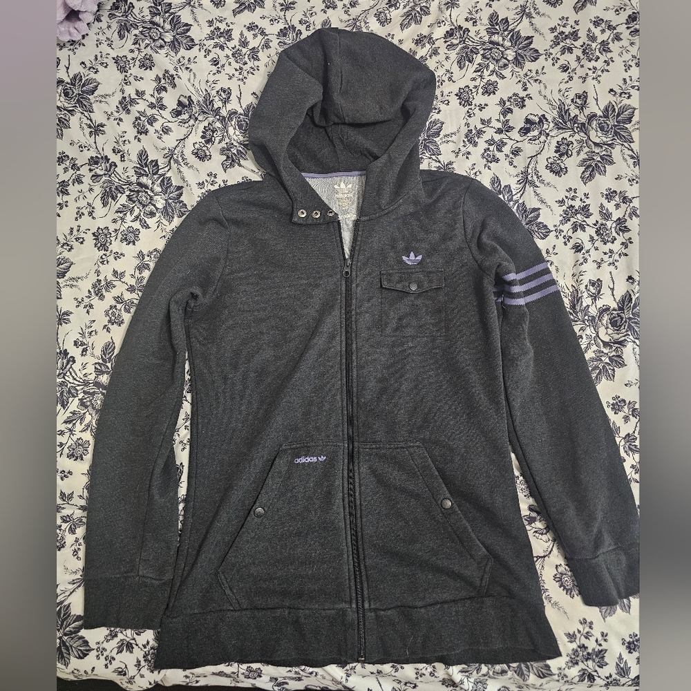 Adidas Gray Hoodie with Purple Accents